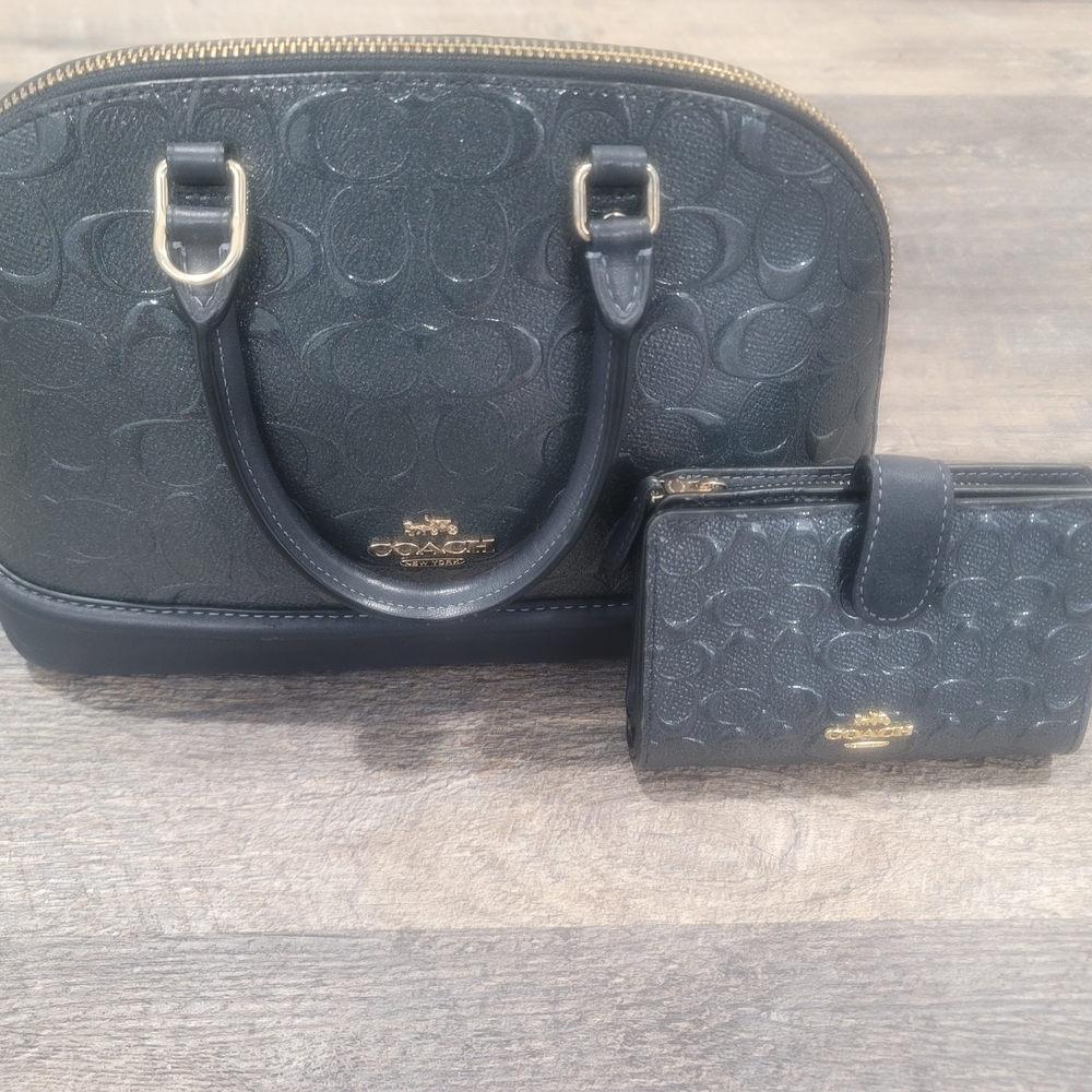 Coach Black Embossed Handbag and Wallet Set